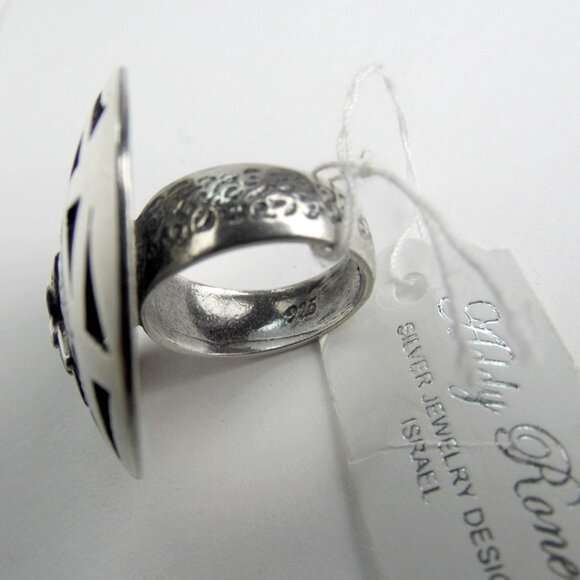 Addy Ronen LARGE Flower Round Sterling SILVER Ring - Picture 7 of 7